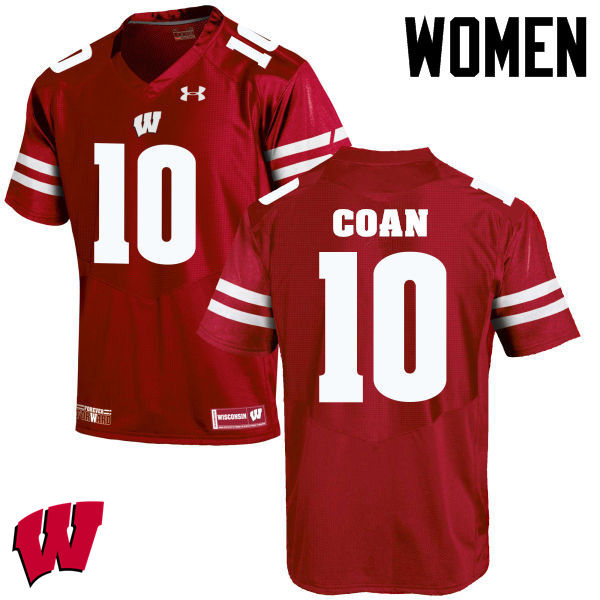 Wisconsin Badgers Women's #10 Jack Coan NCAA Under Armour Authentic Red College Stitched Football Jersey HZ40K47JW